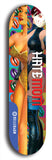 Skateboard deck: Limited edition, North American maple skateboard deck designed by underground artist BellyRash - available widths 7.5 to 8.5 inches in both mellow concave and steep concave shapes. Artwork: HATEMOM logo brand popsicle-shaped deck