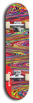 Skateboard deck: Limited edition, North American maple skateboard deck designed by underground artist BellyRash - available widths 7.5 to 8.5 inches in both mellow concave and steep concave shapes. Artwork: ABEX LIQUID brand popsicle-shaped with a multi-colored swirling patterned background