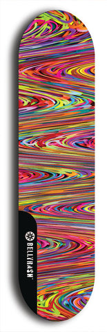 Skateboard deck: Limited edition, North American maple skateboard deck designed by underground artist BellyRash - available widths 7.5 to 8.5 inches in both mellow concave and steep concave shapes. Artwork: ABEX LIQUID brand popsicle-shaped with a multi-colored swirling patterned background