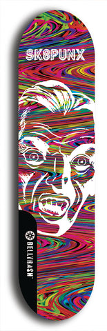 Skateboard deck: Limited edition, North American maple skateboard deck designed by underground artist BellyRash - available widths 7.5 to 8.5 inches in both mellow concave and steep concave shapes. Artwork: SK8PUNX logo brand popsicle-shaped deck