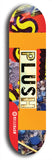 Skateboard deck: Limited edition, North American maple skateboard deck designed by underground artist BellyRash - available widths 7.5 to 8.5 inches in both mellow concave and steep concave shapes. Artwork: PLUSH logo brand popsicle-shaped deck