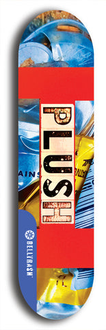 Skateboard deck: Limited edition, North American maple skateboard deck designed by underground artist BellyRash - available widths 7.5 to 8.5 inches in both mellow concave and steep concave shapes. Artwork: PLUSH logo brand popsicle-shaped deck