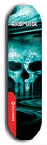 Skull artwork skateboard deck. Autographed, fire-branded BellyRash premium worldwide one-of-a-kind red logo skateboard deck artworkSkateboard deck: Limited edition, North American maple skateboard deck designed by underground artist BellyRash - available widths 7.5 to 8.5 inches in both mellow concave and steep concave shapes. Artwork: SK8PUNX logo brand popsicle-shaped deck