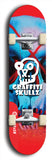 Skateboard deck: Limited edition, North American maple skateboard deck designed by underground artist BellyRash - available widths 7.5 to 8.5 inches in both mellow concave and steep concave shapes. Artwork: GRAFFITI SKULLZ logo brand popsicle-shaped deck with graffiti or street art background