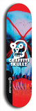 Skateboard deck: Limited edition, North American maple skateboard deck designed by underground artist BellyRash - available widths 7.5 to 8.5 inches in both mellow concave and steep concave shapes. Artwork: GRAFFITI SKULLZ logo brand popsicle-shaped deck with graffiti or street art background