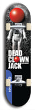 Skateboard deck: Limited edition, North American maple skateboard deck designed by underground artist BellyRash - available widths 7.5 to 8.5 inches in both mellow concave and steep concave shapes. Artwork: DEAD CLOWN JACK logo brand popsicle-shaped deck 