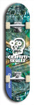 Skateboard deck: Limited edition, North American maple skateboard deck designed by underground artist BellyRash - available widths 7.5 to 8.5 inches in both mellow concave and steep concave shapes. Artwork: GRAFFITI SKULLZ logo brand popsicle-shaped deck with graffiti or street art background