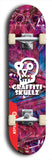 Skateboard deck: Limited edition, North American maple skateboard deck designed by underground artist BellyRash - available widths 7.5 to 8.5 inches in both mellow concave and steep concave shapes. Artwork: GRAFFITI SKULLZ logo brand popsicle-shaped deck with graffiti or street art background