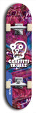 Skateboard deck: Limited edition, North American maple skateboard deck designed by underground artist BellyRash - available widths 7.5 to 8.5 inches in both mellow concave and steep concave shapes. Artwork: GRAFFITI SKULLZ logo brand popsicle-shaped deck with graffiti or street art background