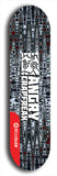 Skateboard deck: Limited edition, North American maple skateboard deck designed by underground artist BellyRash - available widths 7.5 to 8.5 inches in both mellow concave and steep concave shapes. Artwork: ANGRY CRAPFREAK brand popsicle-shaped with a multi-colored patterned background