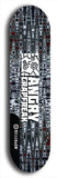Skateboard deck: Limited edition, North American maple skateboard deck designed by underground artist BellyRash - available widths 7.5 to 8.5 inches in both mellow concave and steep concave shapes. Artwork: ANGRY CRAPFREAK brand popsicle-shaped with a multi-colored patterned background