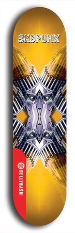 Skateboard deck: Limited edition, North American maple skateboard deck designed by underground artist BellyRash - available widths 7.5 to 8.5 inches in both mellow concave and steep concave shapes. Artwork: SK8PUNX logo brand popsicle-shaped deck