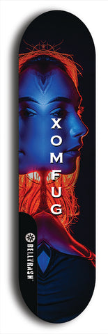 Skateboard deck: Limited edition, North American maple skateboard deck designed by underground artist BellyRash - available widths 7.5 to 8.5 inches in both mellow concave and steep concave shapes. Artwork: XOMFUG logo brand popsicle-shaped deck