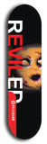 Skateboard deck: Limited edition, North American maple skateboard deck designed by underground artist BellyRash - available widths 7.5 to 8.5 inches in both mellow concave and steep concave shapes. Artwork: REVILED brand popsicle-shaped with a dead-face baby doll in the background