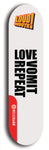 Limited edition, North American maple skateboard deck designed by underground artist BellyRash -- available in widths 7.5 to 8.5 inches in both mellow concave and steep concave shapes. Artwork: LOUDMOUTH brand popsicle-shaped skateboard deck with large with large black text on white background