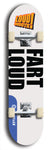 Limited edition, North American maple skateboard deck designed by underground artist BellyRash -- available in widths 7.5 to 8.5 inches in both mellow concave and steep concave shapes. Artwork: LOUDMOUTH brand popsicle-shaped skateboard deck with large with large black text on white background