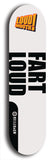 Limited edition, North American maple skateboard deck designed by underground artist BellyRash -- available in widths 7.5 to 8.5 inches in both mellow concave and steep concave shapes. Artwork: LOUDMOUTH brand popsicle-shaped skateboard deck with large with large black text on white background