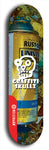 Skateboard deck: Limited edition, North American maple skateboard deck designed by underground artist BellyRash - available widths 7.5 to 8.5 inches in both mellow concave and steep concave shapes. Artwork: GRAFFITI SKULLZ logo brand popsicle-shaped deck with graffiti or street art background