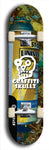 Skateboard deck: Limited edition, North American maple skateboard deck designed by underground artist BellyRash - available widths 7.5 to 8.5 inches in both mellow concave and steep concave shapes. Artwork: GRAFFITI SKULLZ logo brand popsicle-shaped deck with graffiti or street art background