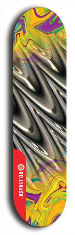 Skateboard deck: Limited edition, North American maple skateboard deck designed by underground artist BellyRash - available widths 7.5 to 8.5 inches in both mellow concave and steep concave shapes. Artwork: ABEX LIQUID brand popsicle-shaped with a multi-colored swirling patterned background