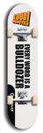 Limited edition, North American maple skateboard deck designed by underground artist BellyRash -- available in widths 7.5 to 8.5 inches in both mellow concave and steep concave shapes. Artwork: LOUDMOUTH brand popsicle-shaped skateboard deck with large with large black text on white background