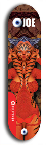 Skateboard deck: Limited edition, North American maple skateboard deck designed by underground artist BellyRash - available widths 7.5 to 8.5 inches in both mellow concave and steep concave shapes. Artwork: EYEBALL JOE logo brand popsicle-shaped deck 