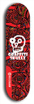 Skateboard deck: Limited edition, North American maple skateboard deck designed by underground artist BellyRash - available widths 7.5 to 8.5 inches in both mellow concave and steep concave shapes. Artwork: GRAFFITI SKULLZ logo brand popsicle-shaped deck with graffiti or street art background