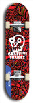 Skateboard deck: Limited edition, North American maple skateboard deck designed by underground artist BellyRash - available widths 7.5 to 8.5 inches in both mellow concave and steep concave shapes. Artwork: GRAFFITI SKULLZ logo brand popsicle-shaped deck with graffiti or street art background