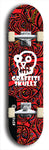 Skateboard deck: Limited edition, North American maple skateboard deck designed by underground artist BellyRash - available widths 7.5 to 8.5 inches in both mellow concave and steep concave shapes. Artwork: GRAFFITI SKULLZ logo brand popsicle-shaped deck with graffiti or street art background