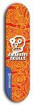 Skateboard deck: Limited edition, North American maple skateboard deck designed by underground artist BellyRash - available widths 7.5 to 8.5 inches in both mellow concave and steep concave shapes. Artwork: GRAFFITI SKULLZ logo brand popsicle-shaped deck with graffiti or street art background