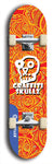 Skateboard deck: Limited edition, North American maple skateboard deck designed by underground artist BellyRash - available widths 7.5 to 8.5 inches in both mellow concave and steep concave shapes. Artwork: GRAFFITI SKULLZ logo brand popsicle-shaped deck with graffiti or street art background