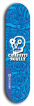 Skateboard deck: Limited edition, North American maple skateboard deck designed by underground artist BellyRash - available widths 7.5 to 8.5 inches in both mellow concave and steep concave shapes. Artwork: GRAFFITI SKULLZ logo brand popsicle-shaped deck with graffiti or street art background