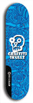 Skateboard deck: Limited edition, North American maple skateboard deck designed by underground artist BellyRash - available widths 7.5 to 8.5 inches in both mellow concave and steep concave shapes. Artwork: GRAFFITI SKULLZ logo brand popsicle-shaped deck with graffiti or street art background