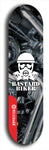 Skateboard deck: Limited edition, North American maple skateboard deck designed by underground artist BellyRash - available widths 7.5 to 8.5 inches in both mellow concave and steep concave shapes. Artwork: BASTARD BIKER logo brand popsicle-shaped deck with mechanical design in background