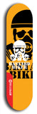 Skateboard deck: Limited edition, North American maple skateboard deck designed by underground artist BellyRash - available widths 7.5 to 8.5 inches in both mellow concave and steep concave shapes. Artwork: BASTARD BIKER logo brand popsicle-shaped deck with mechanical design in background