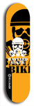 Skateboard deck: Limited edition, North American maple skateboard deck designed by underground artist BellyRash - available widths 7.5 to 8.5 inches in both mellow concave and steep concave shapes. Artwork: BASTARD BIKER logo brand popsicle-shaped deck with mechanical design in background