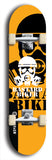 Skateboard deck: Limited edition, North American maple skateboard deck designed by underground artist BellyRash - available widths 7.5 to 8.5 inches in both mellow concave and steep concave shapes. Artwork: BASTARD BIKER logo brand popsicle-shaped deck with mechanical design in background