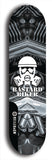 Skateboard deck: Limited edition, North American maple skateboard deck designed by underground artist BellyRash - available widths 7.5 to 8.5 inches in both mellow concave and steep concave shapes. Artwork: BASTARD BIKER logo brand popsicle-shaped deck with mechanical design in background