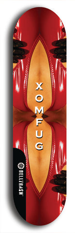 Skateboard deck: Limited edition, North American maple skateboard deck designed by underground artist BellyRash - available widths 7.5 to 8.5 inches in both mellow concave and steep concave shapes. Artwork: XOMFUG logo brand popsicle-shaped deck