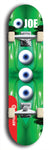 Skateboard deck: Limited edition, North American maple skateboard deck designed by underground artist BellyRash - available widths 7.5 to 8.5 inches in both mellow concave and steep concave shapes. Artwork: EYEBALL JOE logo brand popsicle-shaped deck with unusual, rare three eyeball formation