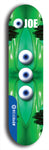 Skateboard deck: Limited edition, North American maple skateboard deck designed by underground artist BellyRash - available widths 7.5 to 8.5 inches in both mellow concave and steep concave shapes. Artwork: EYEBALL JOE logo brand popsicle-shaped deck with unusual, rare three eyeball formation