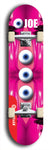 Skateboard deck: Limited edition, North American maple skateboard deck designed by underground artist BellyRash - available widths 7.5 to 8.5 inches in both mellow concave and steep concave shapes. Artwork: EYEBALL JOE logo brand popsicle-shaped deck with unusual, rare three eyeball formation