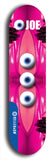 Skateboard deck: Limited edition, North American maple skateboard deck designed by underground artist BellyRash - available widths 7.5 to 8.5 inches in both mellow concave and steep concave shapes. Artwork: EYEBALL JOE logo brand popsicle-shaped deck with unusual, rare three eyeball formation