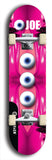 Skateboard deck: Limited edition, North American maple skateboard deck designed by underground artist BellyRash - available widths 7.5 to 8.5 inches in both mellow concave and steep concave shapes. Artwork: EYEBALL JOE logo brand popsicle-shaped deck with unusual, rare three eyeball formation