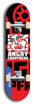 Skateboard deck: Limited edition, North American maple skateboard deck designed by underground artist BellyRash - available widths 7.5 to 8.5 inches in both mellow concave and steep concave shapes. Artwork: ANGRY CRAPFREAK brand popsicle-shaped with a multi-colored patterned background with large ANGRY CRAPFREAK logo