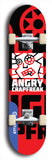 Skateboard deck: Limited edition, North American maple skateboard deck designed by underground artist BellyRash - available widths 7.5 to 8.5 inches in both mellow concave and steep concave shapes. Artwork: ANGRY CRAPFREAK brand popsicle-shaped with a multi-colored patterned background with large ANGRY CRAPFREAK logo