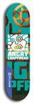 Skateboard deck: Limited edition, North American maple skateboard deck designed by underground artist BellyRash - available widths 7.5 to 8.5 inches in both mellow concave and steep concave shapes. Artwork: ANGRY CRAPFREAK brand popsicle-shaped with a multi-colored patterned background with large ANGRY CRAPFREAK logo