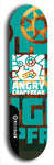Skateboard deck: Limited edition, North American maple skateboard deck designed by underground artist BellyRash - available widths 7.5 to 8.5 inches in both mellow concave and steep concave shapes. Artwork: ANGRY CRAPFREAK brand popsicle-shaped with a multi-colored patterned background with large ANGRY CRAPFREAK logo