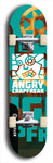 Skateboard deck: Limited edition, North American maple skateboard deck designed by underground artist BellyRash - available widths 7.5 to 8.5 inches in both mellow concave and steep concave shapes. Artwork: ANGRY CRAPFREAK brand popsicle-shaped with a multi-colored patterned background with large ANGRY CRAPFREAK logo