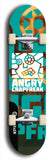 Skateboard deck: Limited edition, North American maple skateboard deck designed by underground artist BellyRash - available widths 7.5 to 8.5 inches in both mellow concave and steep concave shapes. Artwork: ANGRY CRAPFREAK brand popsicle-shaped with a multi-colored patterned background with large ANGRY CRAPFREAK logo